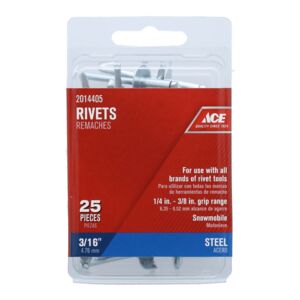 Ace 25-Piece Steel Rivets Silver 3/16 x 3/8inch Ace 25-Piece Steel Rivets Silver 3/16 x 3/8inch